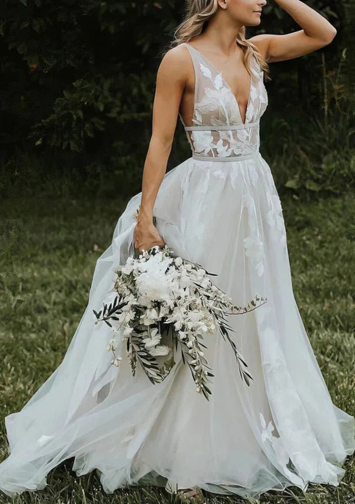 Wholesale A-Line/Princess V-Neck Floor-Length Wedding Dress